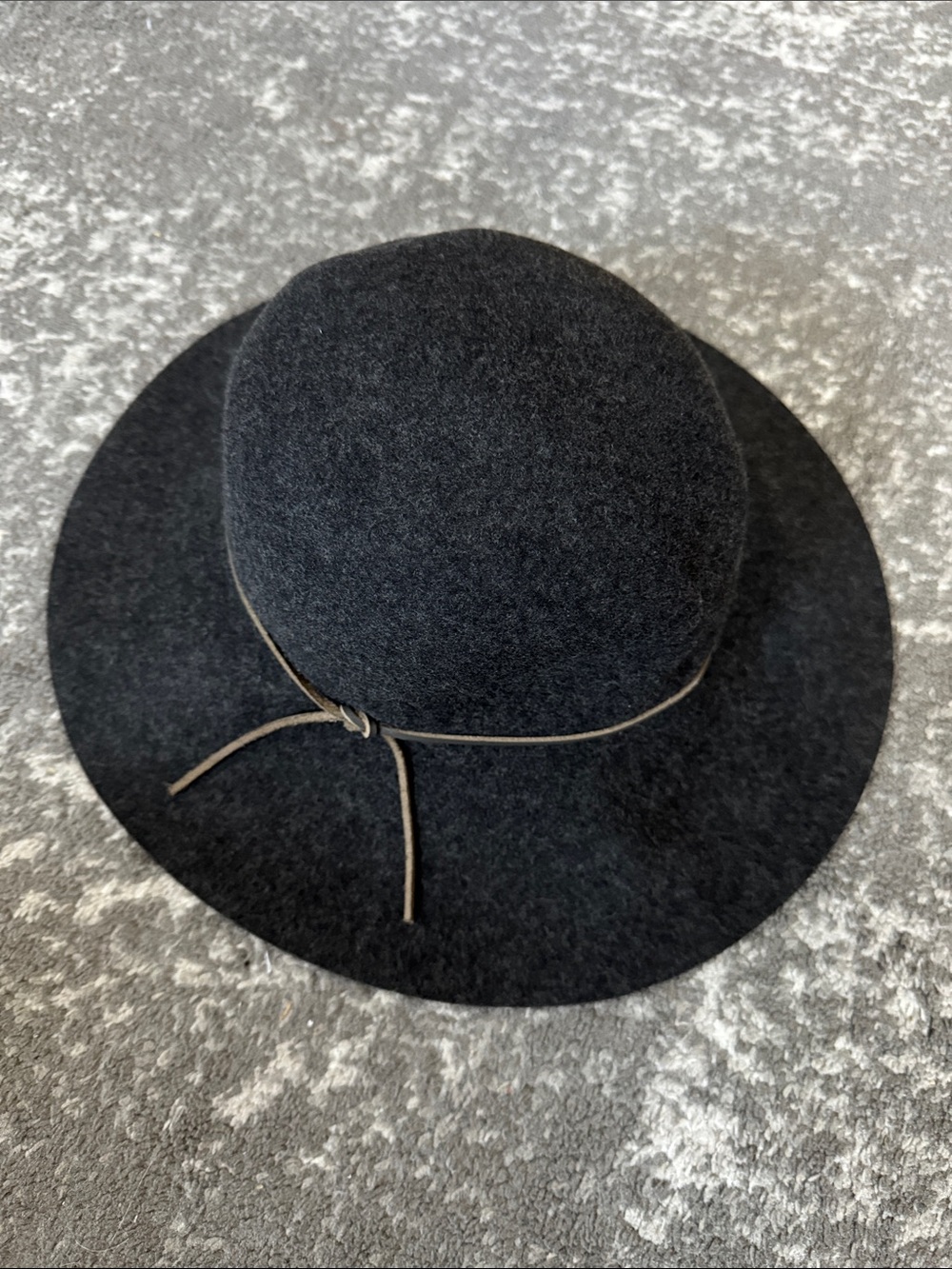 Phenix Dark Grey Wool Felt Wide-Brim Hat with Leather trim